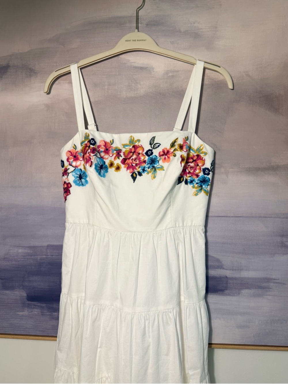 White Floral Embroidered Tiered Midi Sundress - Picture 2 of 7